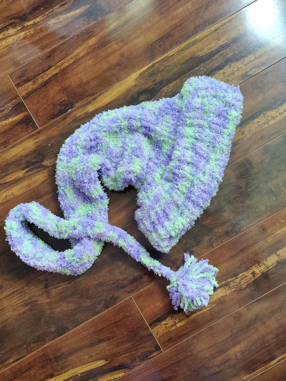 Hand Crafted Knitte Plush Purple Mint Adult Pom-Pom Hat Elf Cozy Winter Hat